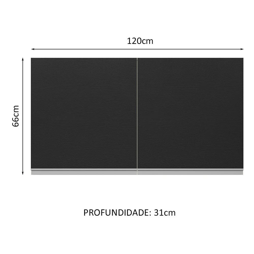 Armário Aéreo 100% MDF 120 cm 2 Portas Branco/Preto Acordes Madesa - Image 2