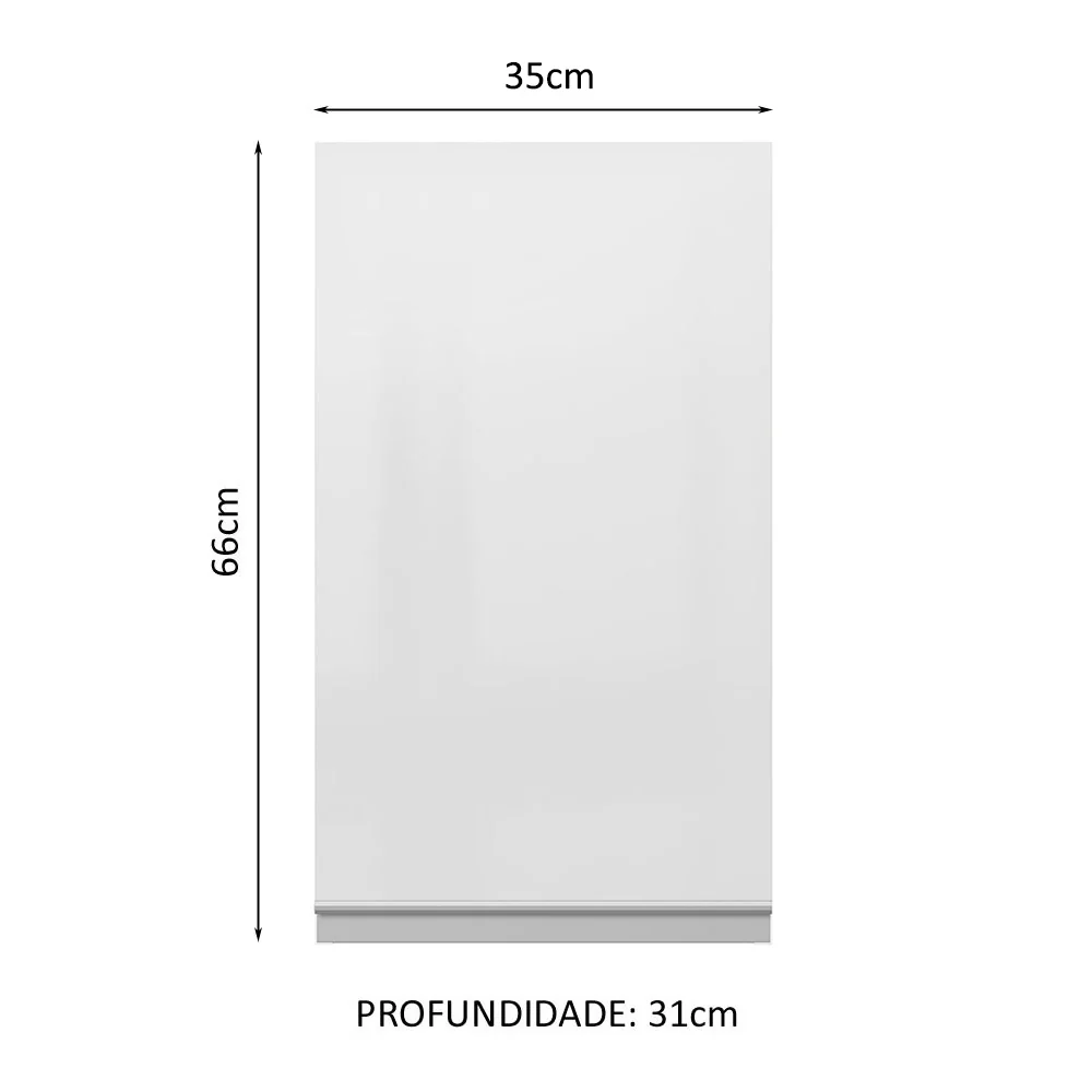 Armário Aéreo 100% MDF 35 cm 1 Porta Branco Brilho Acordes Madesa - Image 2