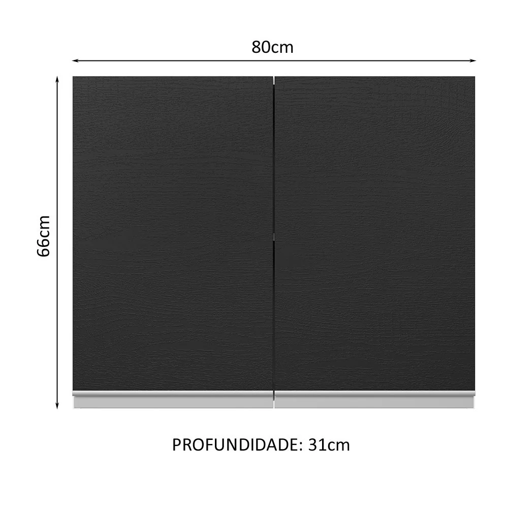 Armário Aéreo 100% MDF 80 cm 2 Portas Branco/Preto Acordes Madesa - Image 2