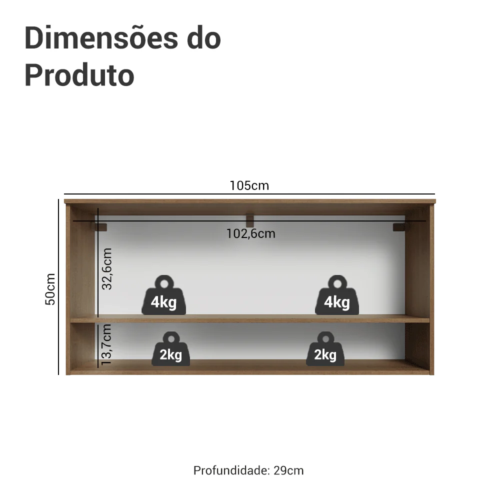 Armário Aéreo 105 cm 1 Porta Basculante Rustic/Branco Lille Madesa - Image 3