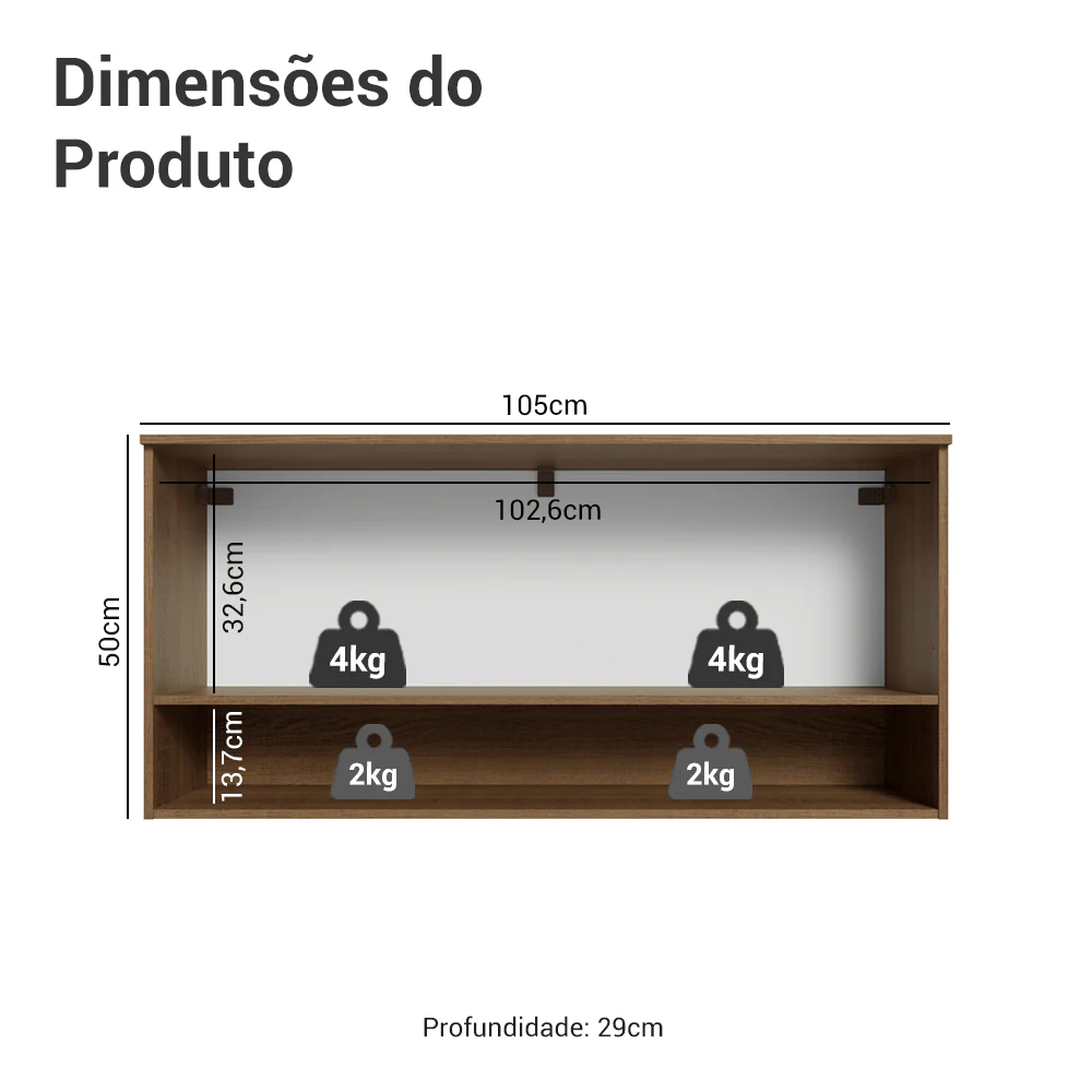 Armário Aéreo 105 cm 1 Porta Basculante Rustic/Preto Lille Madesa - Image 3