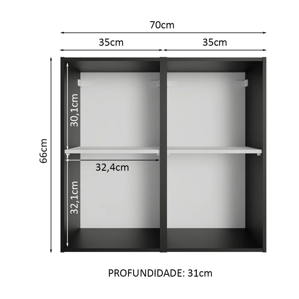 Armário Aéreo 70 cm 2 Portas Preto Reims Madesa - Image 12