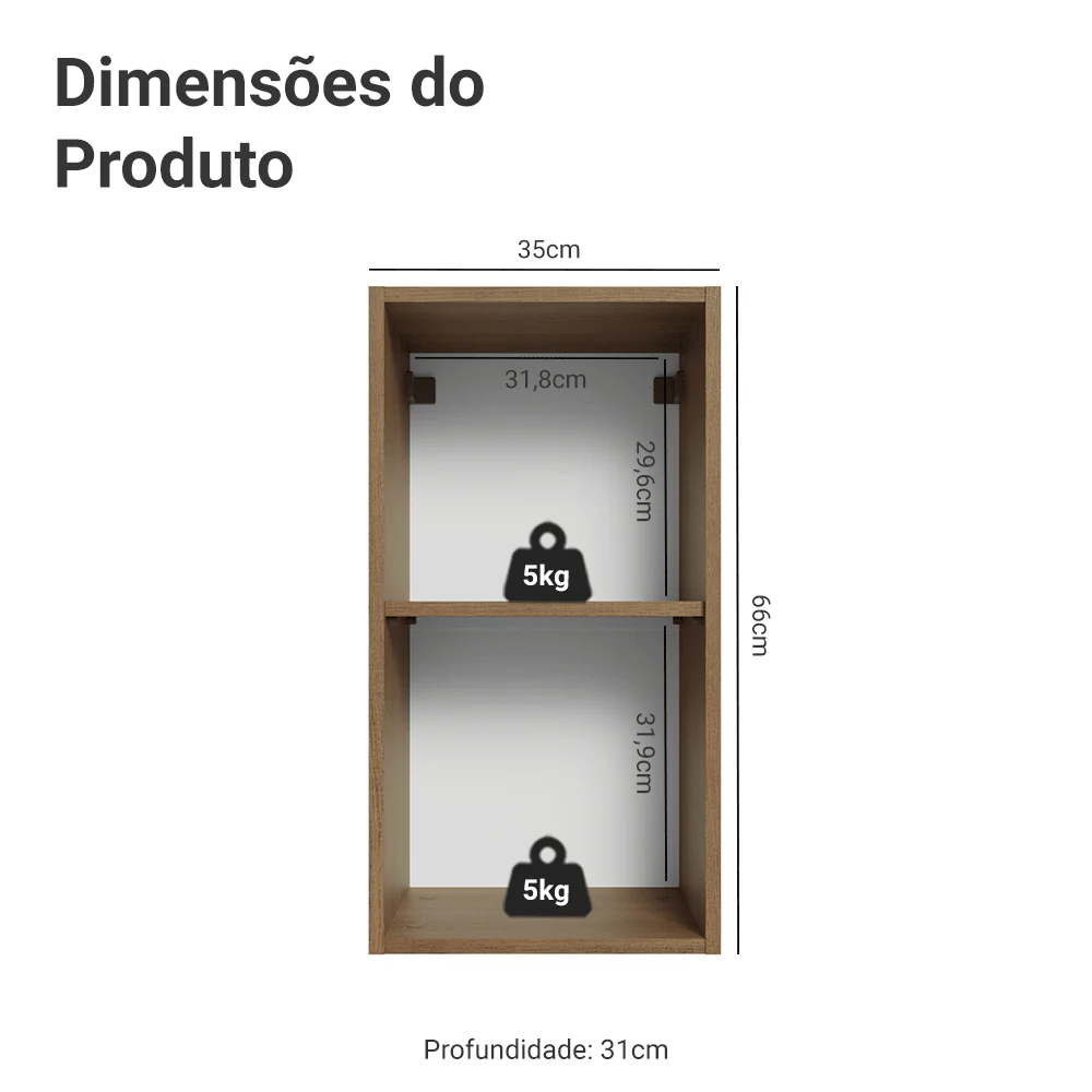 Armário Aéreo 35 cm 1 Porta Rustic/Crema Vik Madesa - Image 2