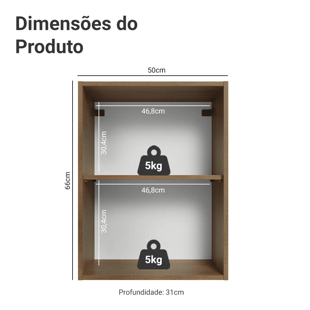Armário Aéreo 50cm 1 Porta Rustic/Branco Vik Madesa - Image 2