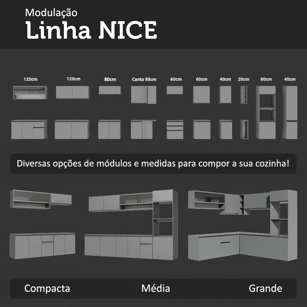 Armário Aéreo 60 cm 1 Porta Cinza Nice Madesa - Image 11