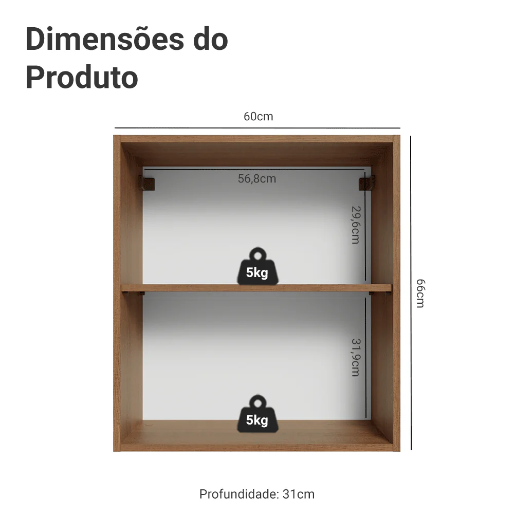 Armário Aéreo 60 cm 1 Porta Rustic/Cinza Vik Madesa - Image 2
