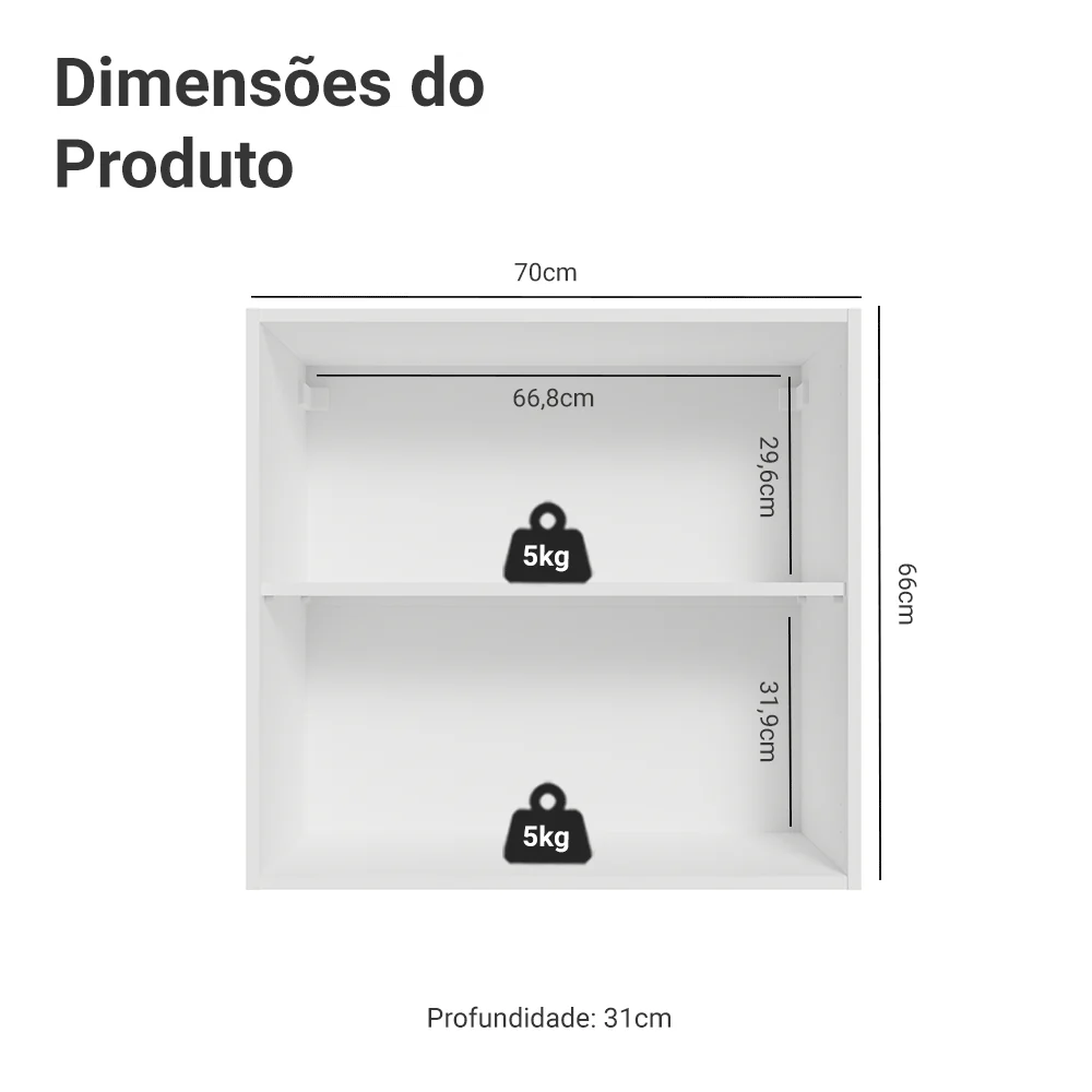 Armário Aéreo 70 cm 2 Portas Branco/Crema Vik Madesa - Image 2