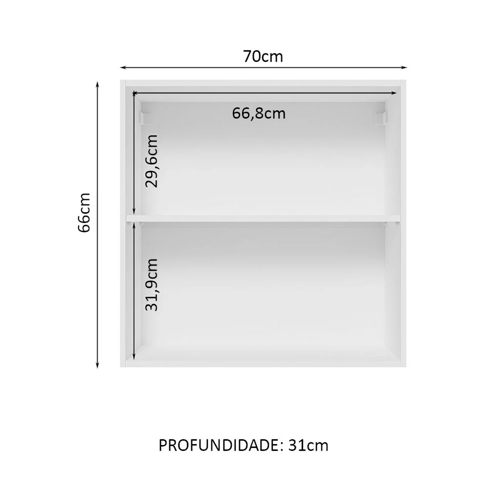 Armário Aéreo 70 cm 2 Portas Branco/Preto Glamy Madesa - Image 3