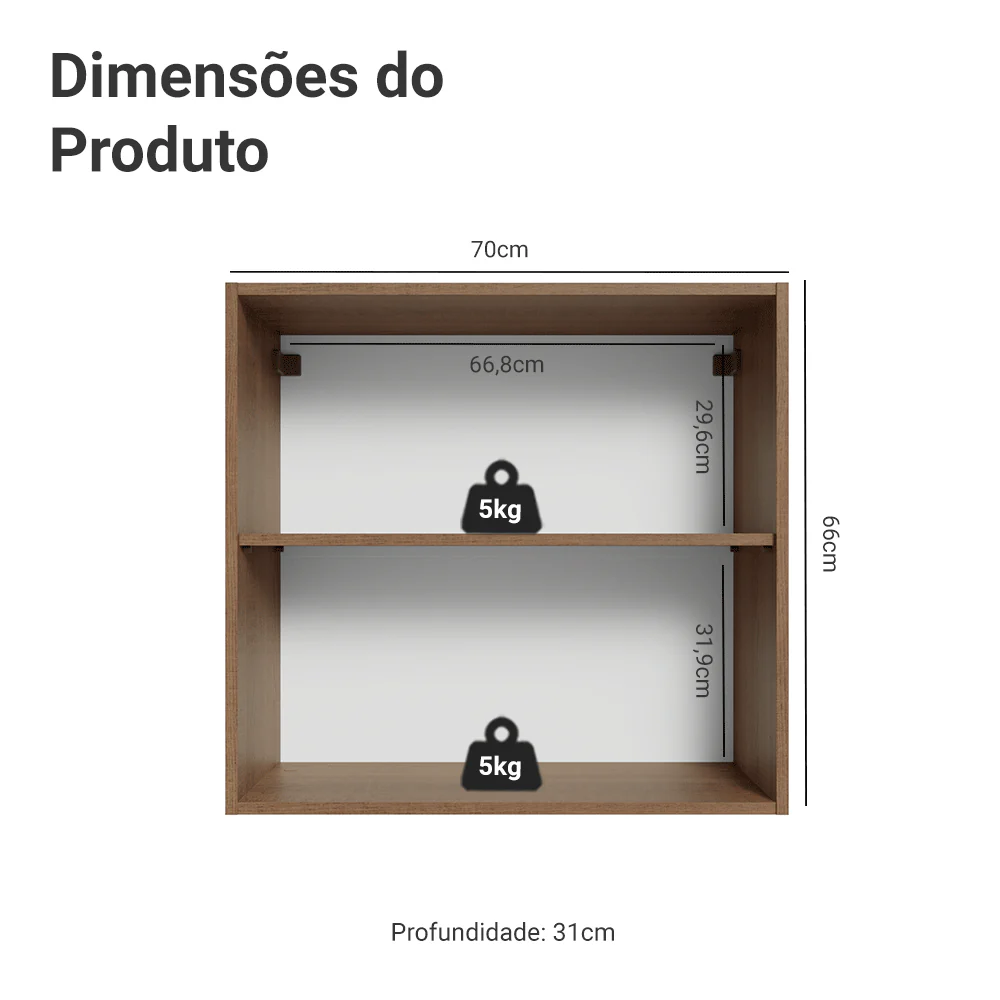 Armário Aéreo 70 cm 2 Portas Rustic/Branco Vik Madesa - Image 2
