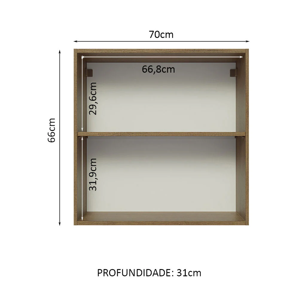 Armário Aéreo 70 cm 2 Portas Rustic/Preto Glamy Madesa - Image 3