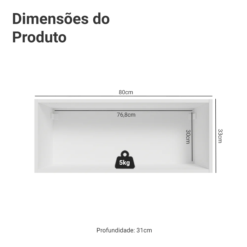 Armário Aéreo 80 cm 1 Porta Basculante Branco/Cinza Vik Madesa - Image 2