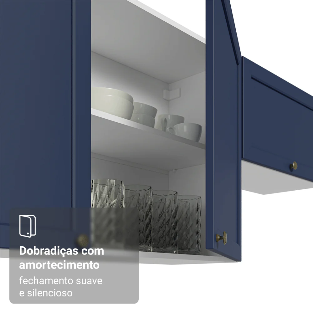 Armário Aéreo 80 cm 2 Portas Branco/Azul Vik Madesa - Image 7