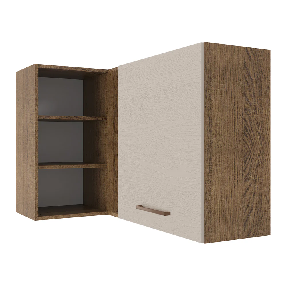 Armário Aéreo de Canto 1 Porta para linha de 60 cm de profundidade Rustic/Crema Agata Madesa