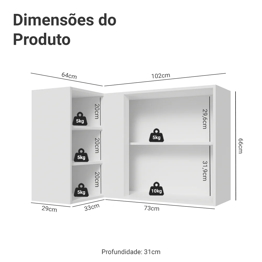 Armário Aéreo de Canto com Adega Acoplada Madesa Lux 1 Porta Branco/Preto - Image 2