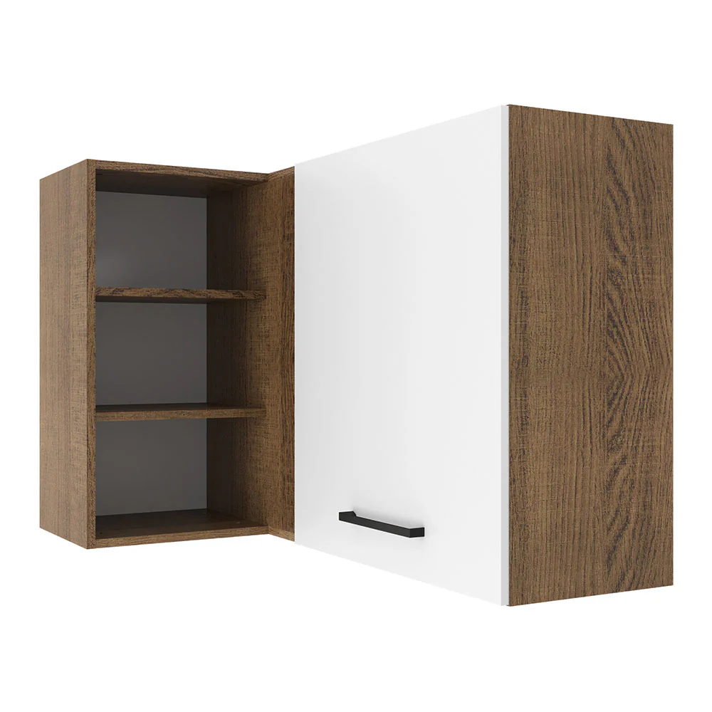 Armário Aéreo de Canto Madesa Agata 1 Porta para linha de 60 cm de profundidade Rustic/Branco