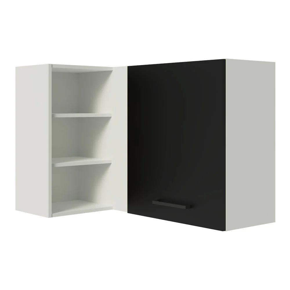 Armário Aéreo de Canto Madesa Agata 1 Porta para linha de 60 cm de profundidade Branco/Preto