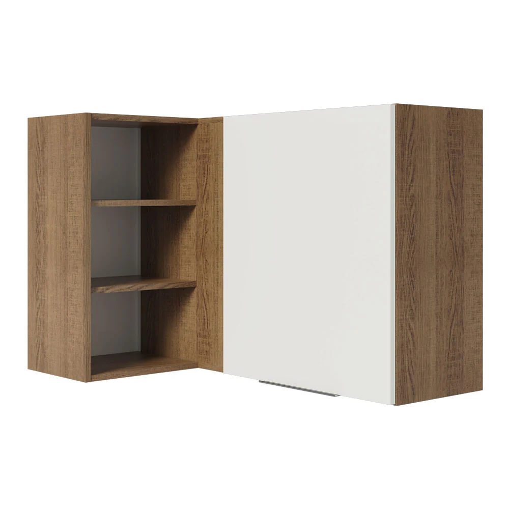 Armário Aéreo de Canto Madesa Stella 1 Porta para linha de 60 cm de profundidade Rustic/Branco