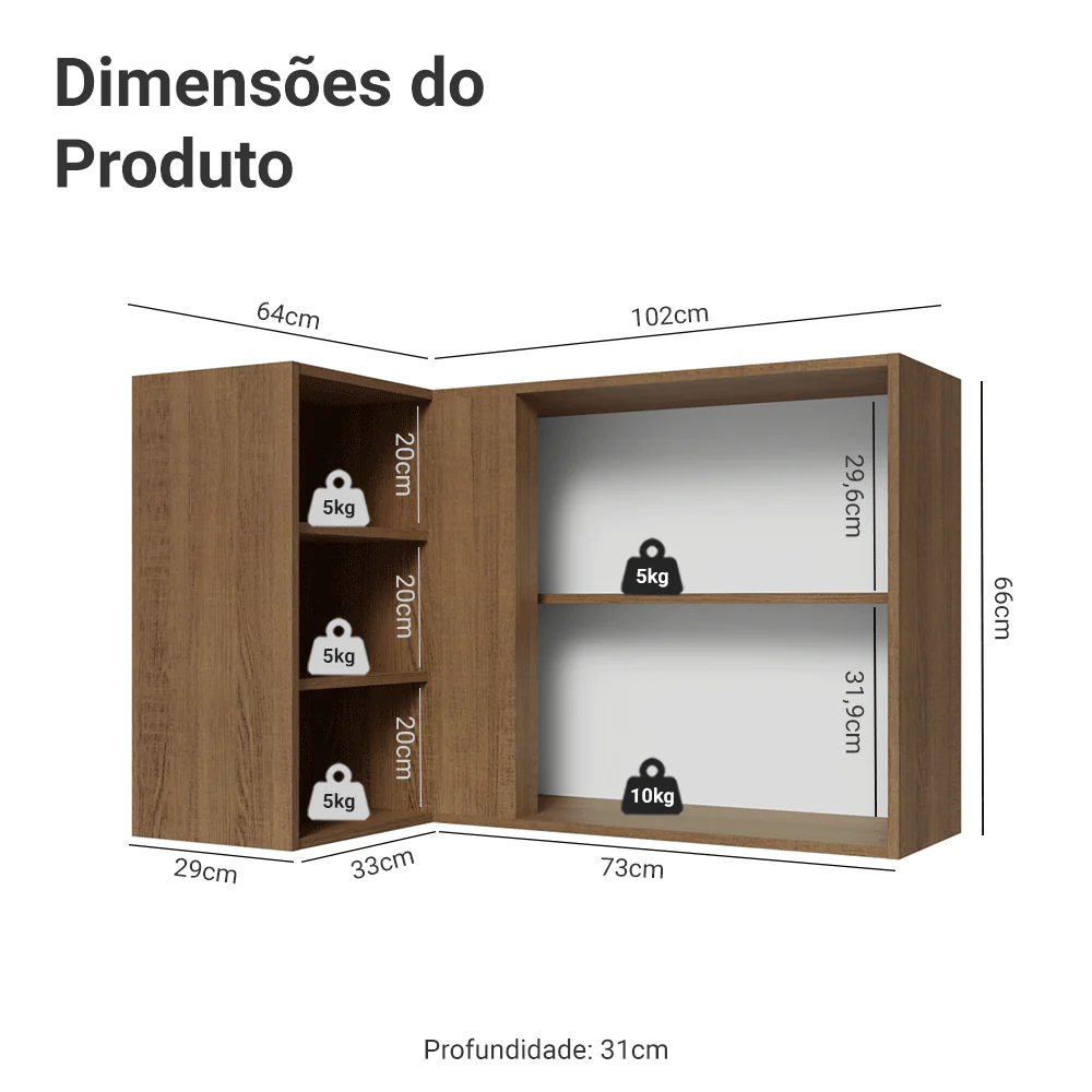 Armário Aéreo de Canto Para Linha 60 cm de Profundidade Rustic/Cinza Vik Madesa - Image 2
