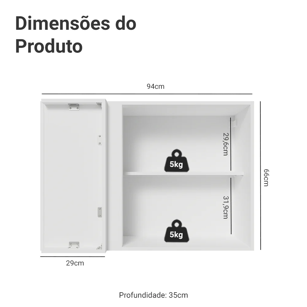 Armário Aéreo de Canto 1 Porta Branco/Preto Lux Madesa - Image 2