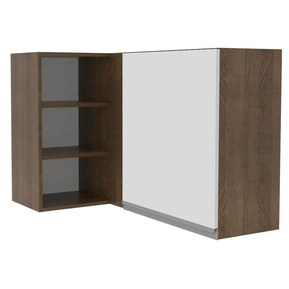 Armário Aéreo de Canto Madesa Glamy 1 Porta para linha de 60 cm de profundidade Rustic/Branco