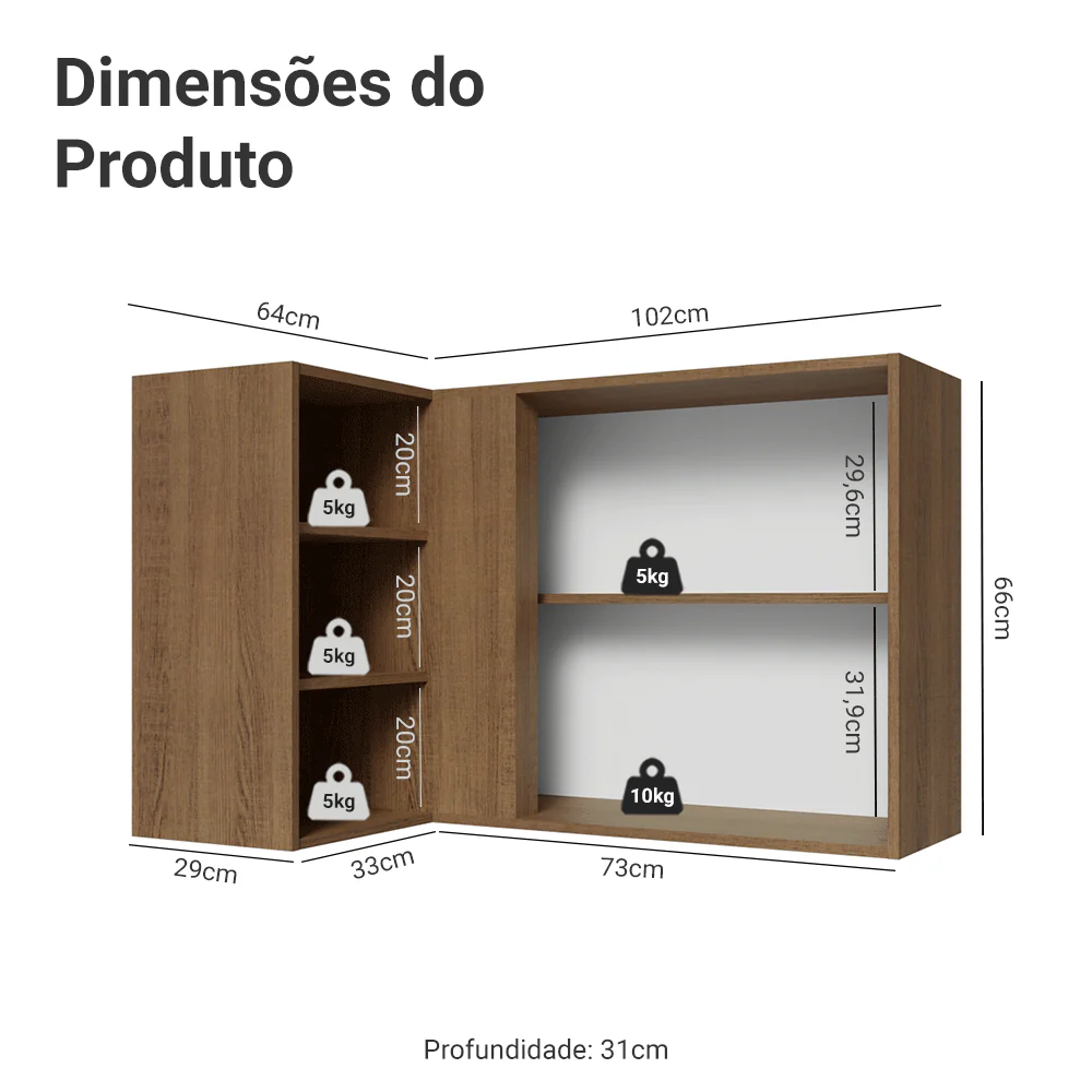 Armário Aéreo de Canto Para Linha 60 cm de Profundidade Rustic/Crema Vik Madesa - Image 2