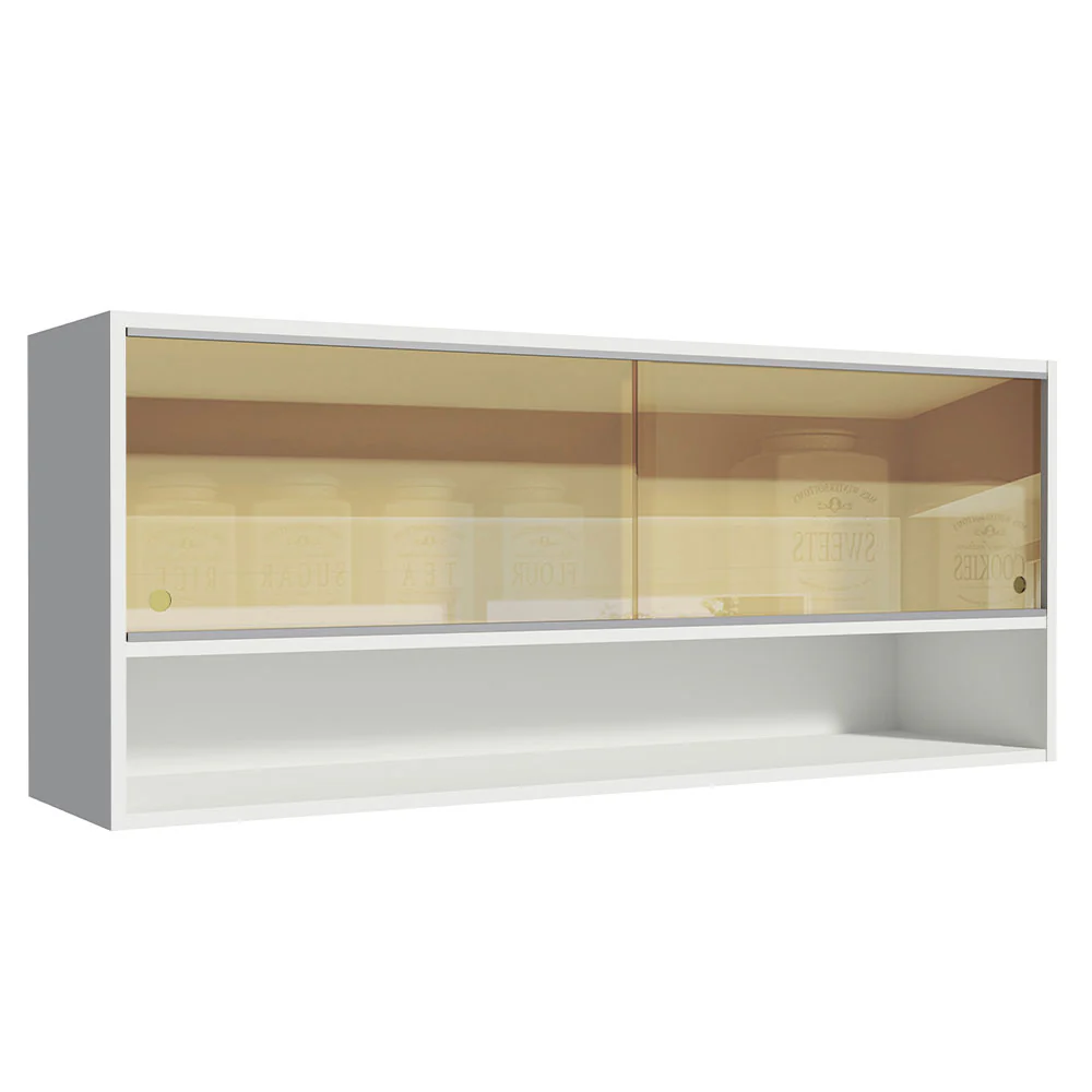 Armário Aéreo Madesa 120cm 2 Portas Correr Vidro Reflex 1 Nicho para Cozinhas Glamy, Lux e Reims Branco