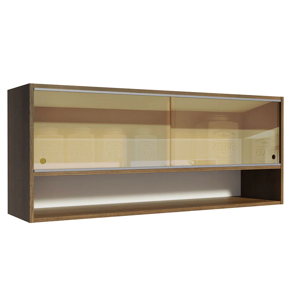 Armário Aéreo Madesa 120cm 2 Portas Correr Vidro Reflex 1 Nicho para Cozinhas Glamy, Lux e Reims Rustic