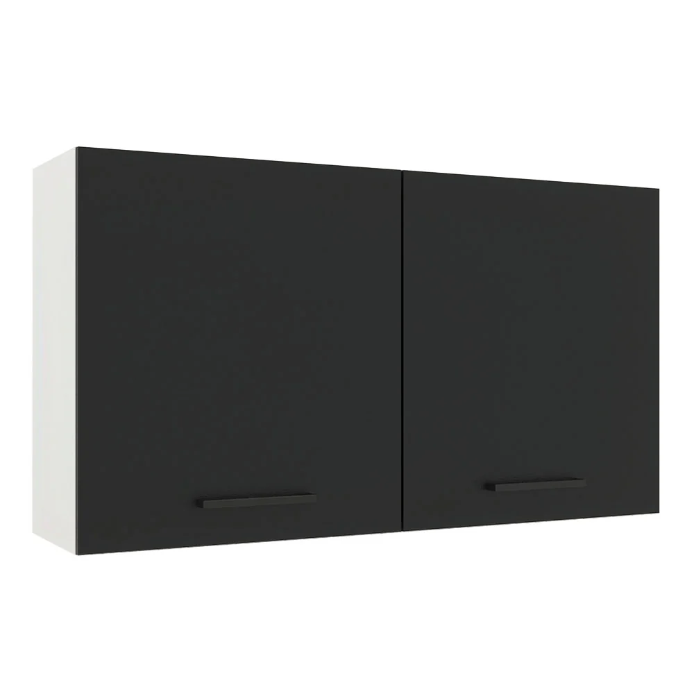 Armário Aéreo Madesa Agata 120 cm 2 Portas Branco/Preto