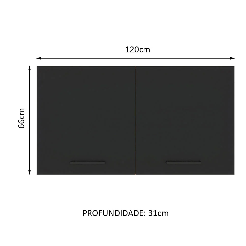 Armário Aéreo Madesa Agata 120 cm 2 Portas Branco/Preto - Image 2