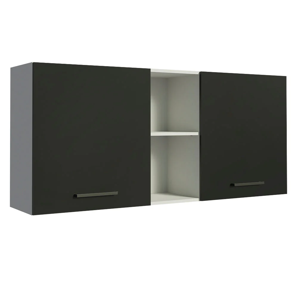 Armário Aéreo Madesa Agata 150 cm 2 Portas e 2 Nichos Branco/Preto