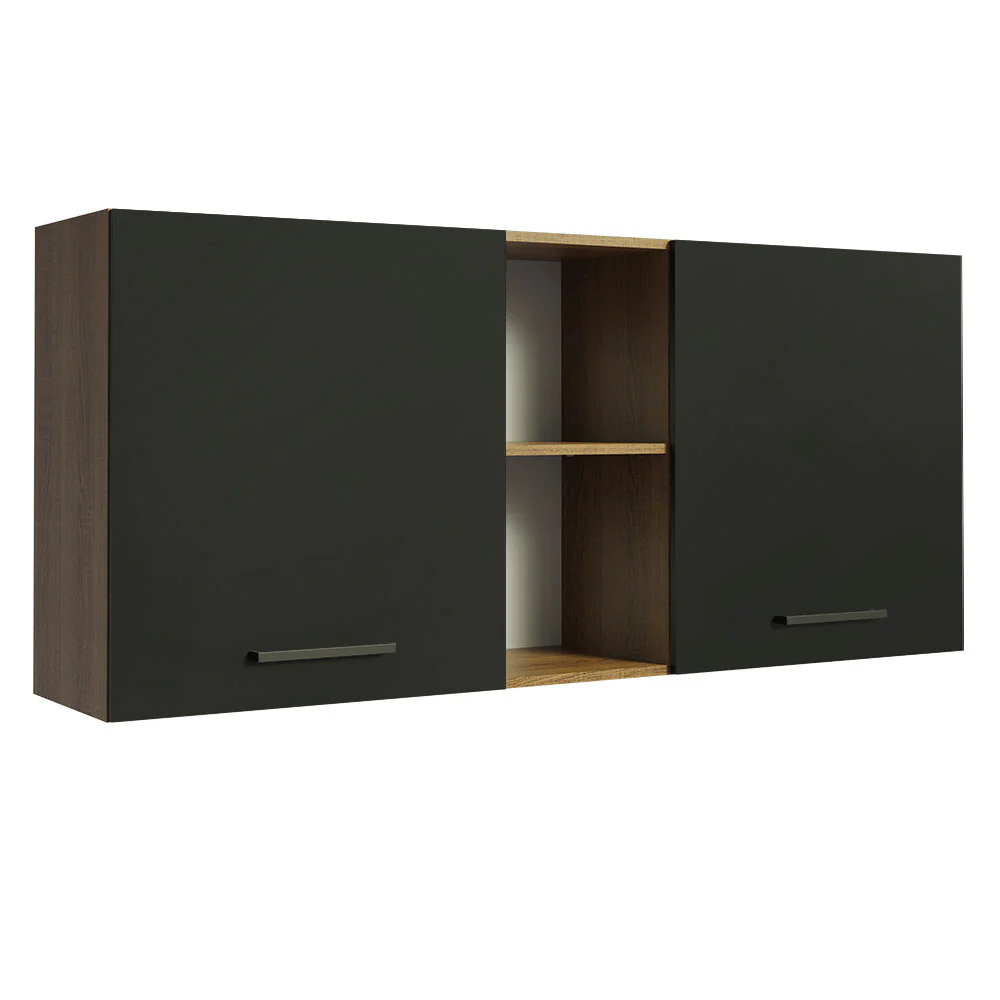 Armário Aéreo Madesa Agata 150 cm 2 Portas e 2 Nichos Rustic/Preto