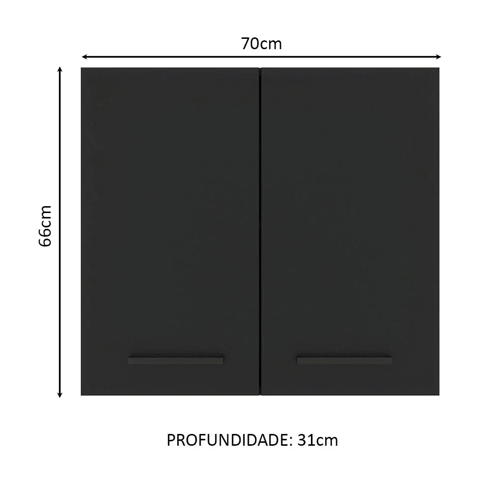 Armário Aéreo Madesa Agata 70 cm 2 Portas Branco/Preto - Image 2