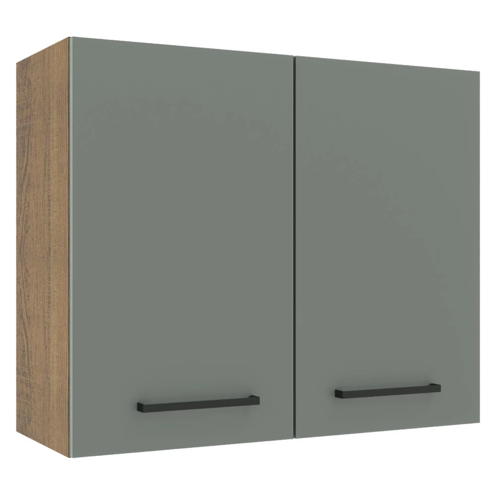 Armário Aéreo Madesa Agata 80 cm 2 Portas Rustic/Cinza