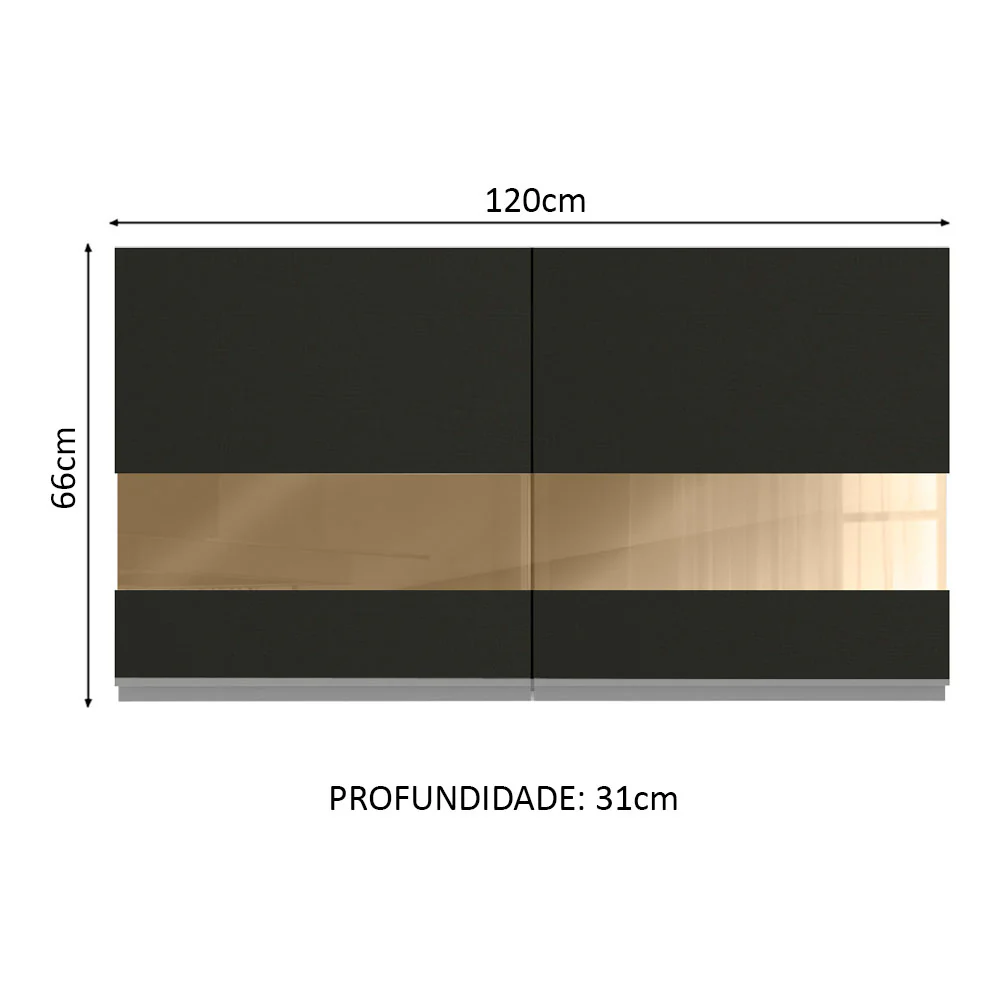 Armário Aéreo Madesa Glamy 120 cm 2 Portas com Vidro Rustic/Preto - Image 2