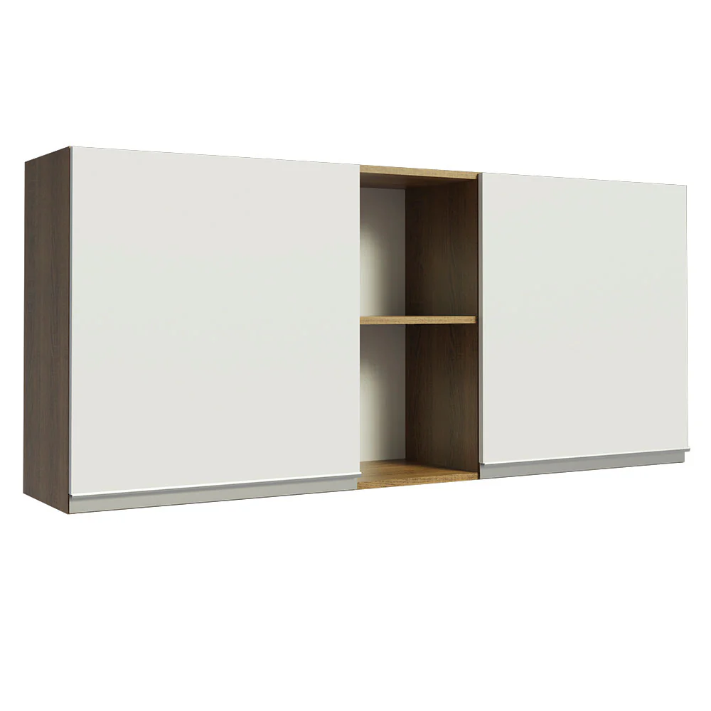 Armário Aéreo Madesa Glamy 150 cm 2 Portas e 2 Nichos Rustic/Branco