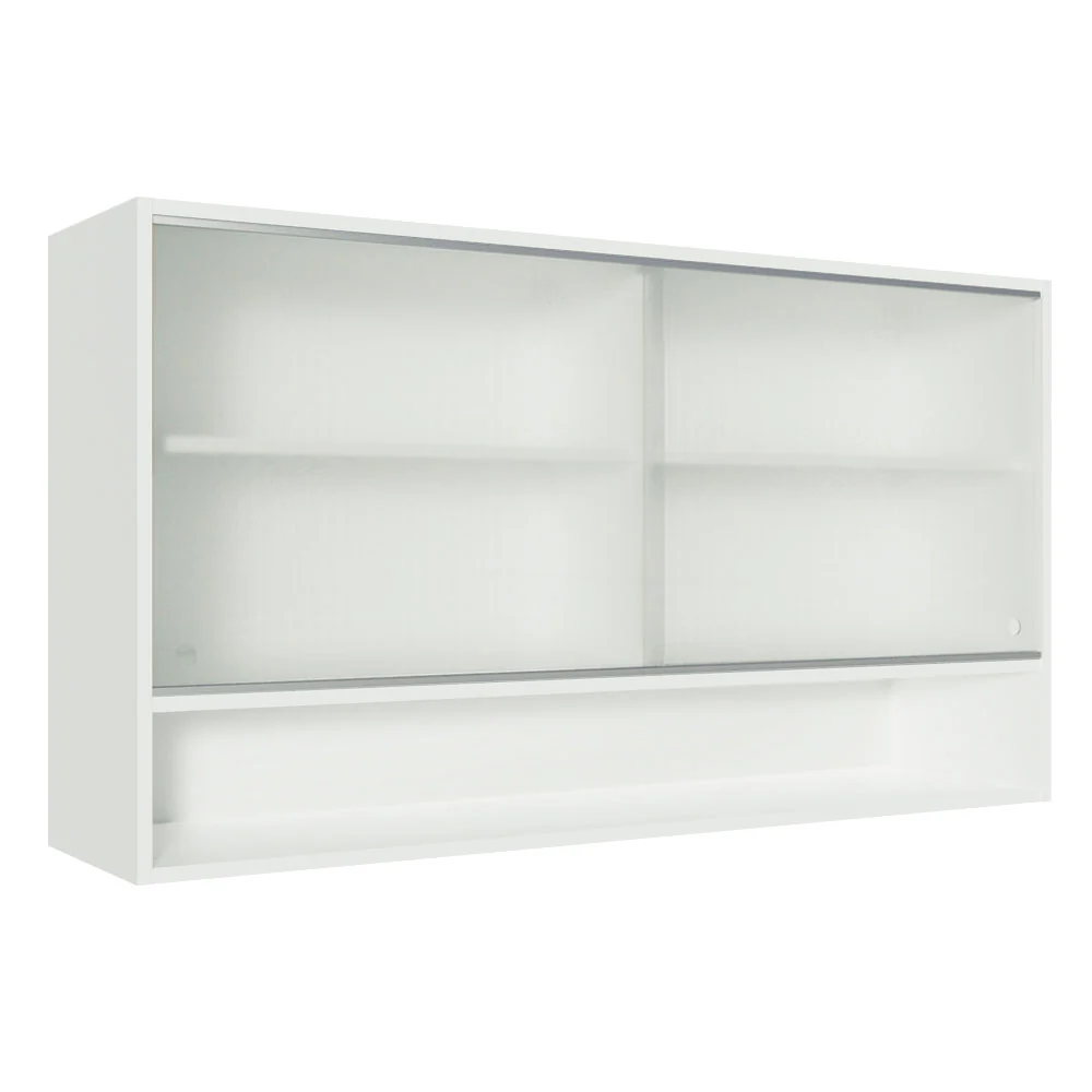 Armário Aéreo Madesa Glamy 2 Portas de Correr de Vidro e 1 Nicho Branco