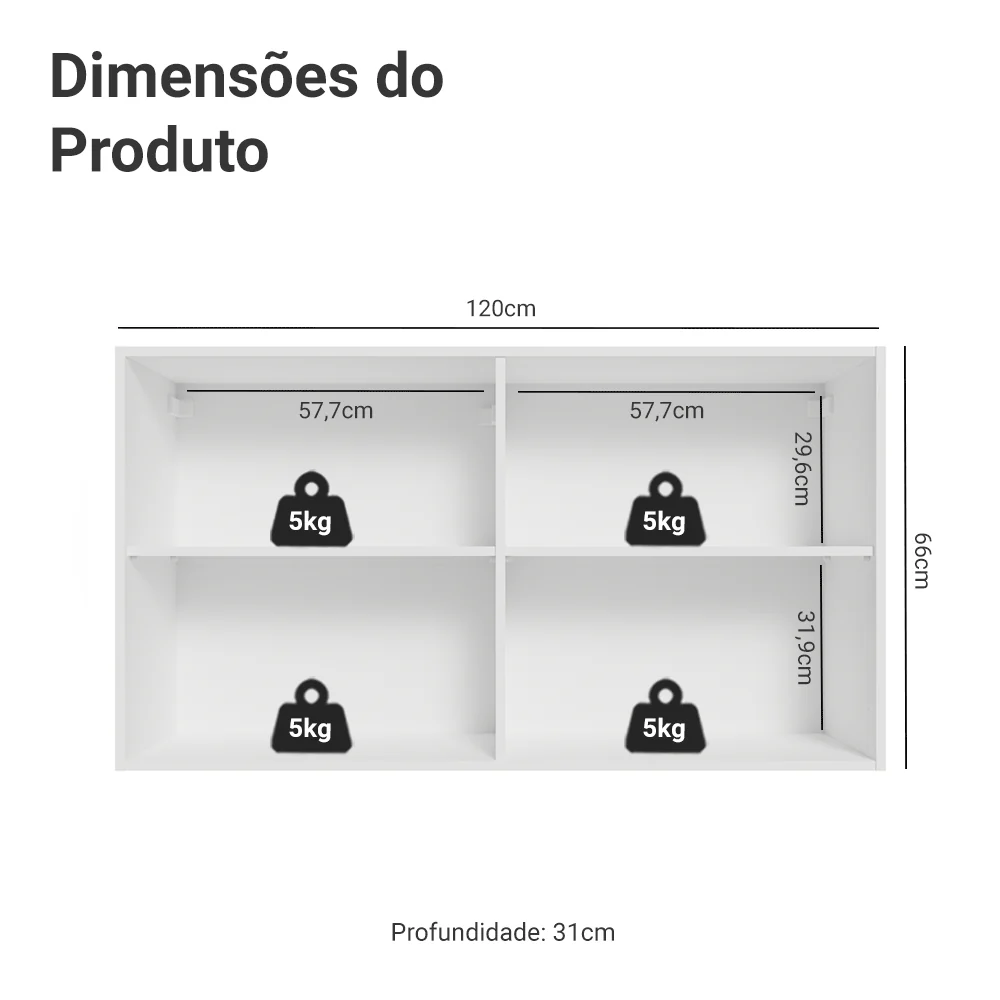 Armário Aéreo Madesa Lux 120 cm 2 Portas Branco/Cinza - Image 2