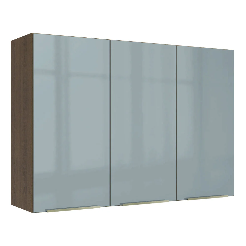Armário Aéreo Madesa Lux 120 cm 3 Portas Rustic/Cinza