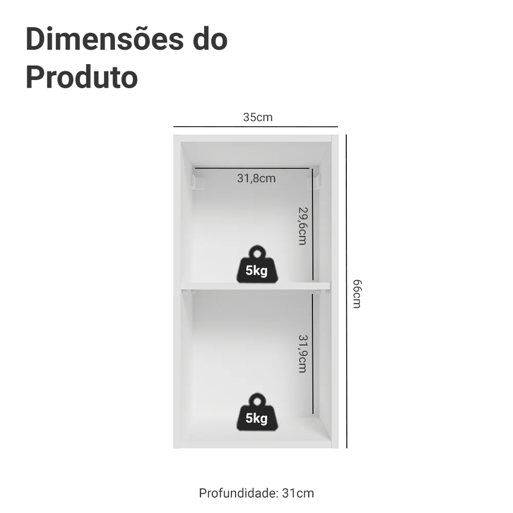 Armário Aéreo Madesa Lux 35 cm 1 Porta Branco/Cinza - Image 2