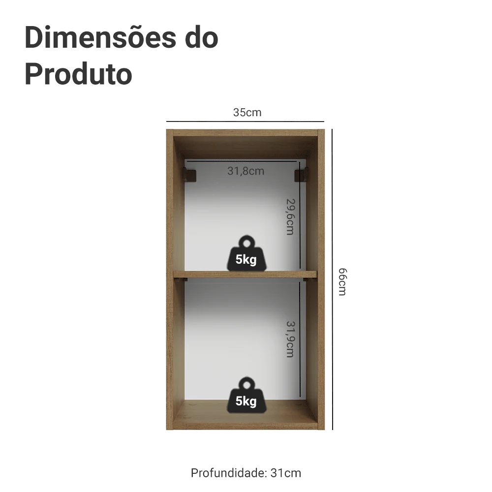 Armário Aéreo Madesa Lux 35 cm 1 Porta Rustic/Preto - Image 2
