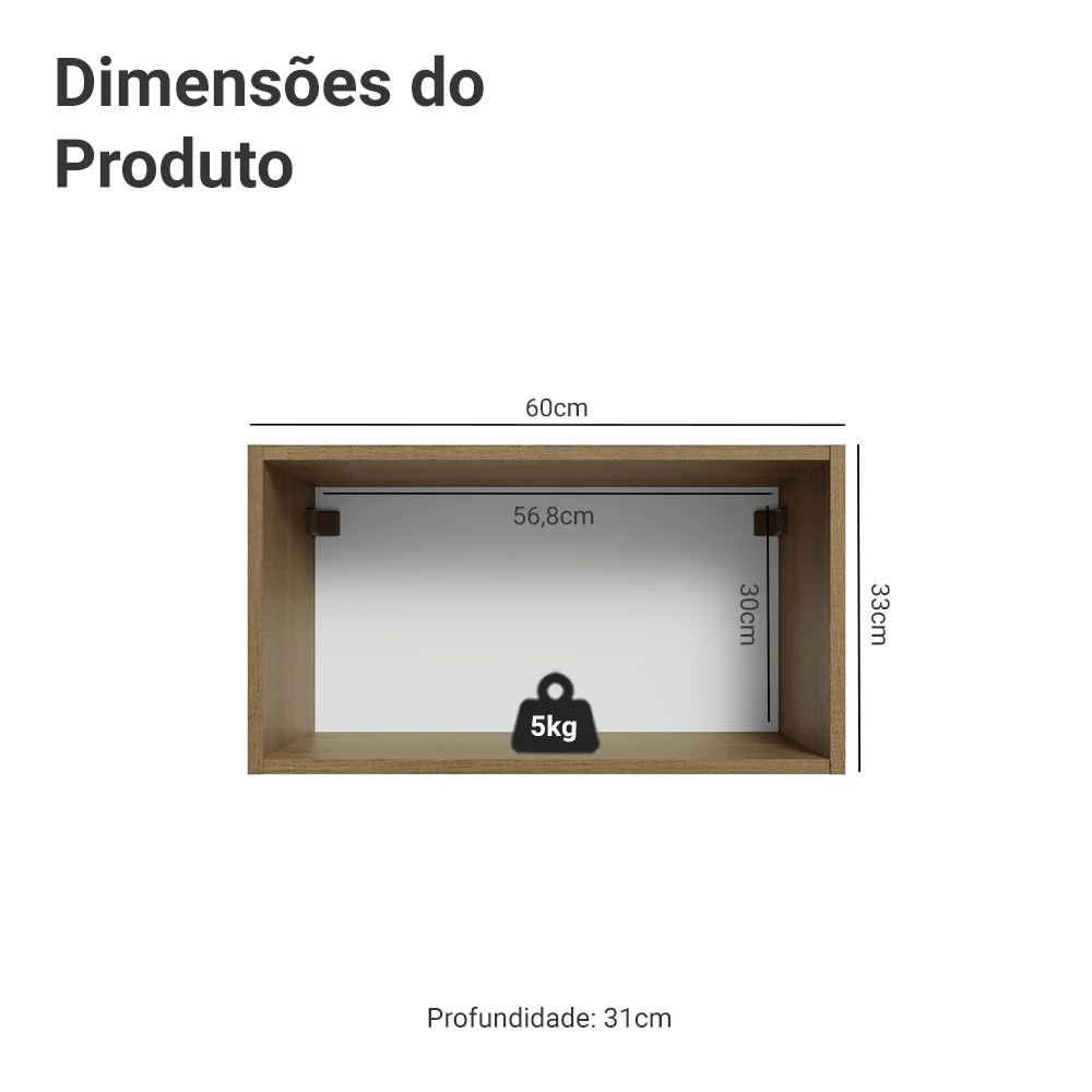 Armário Aéreo Madesa Lux 60 cm 1 Porta Basculante Rustic/Branco Veludo - Image 2