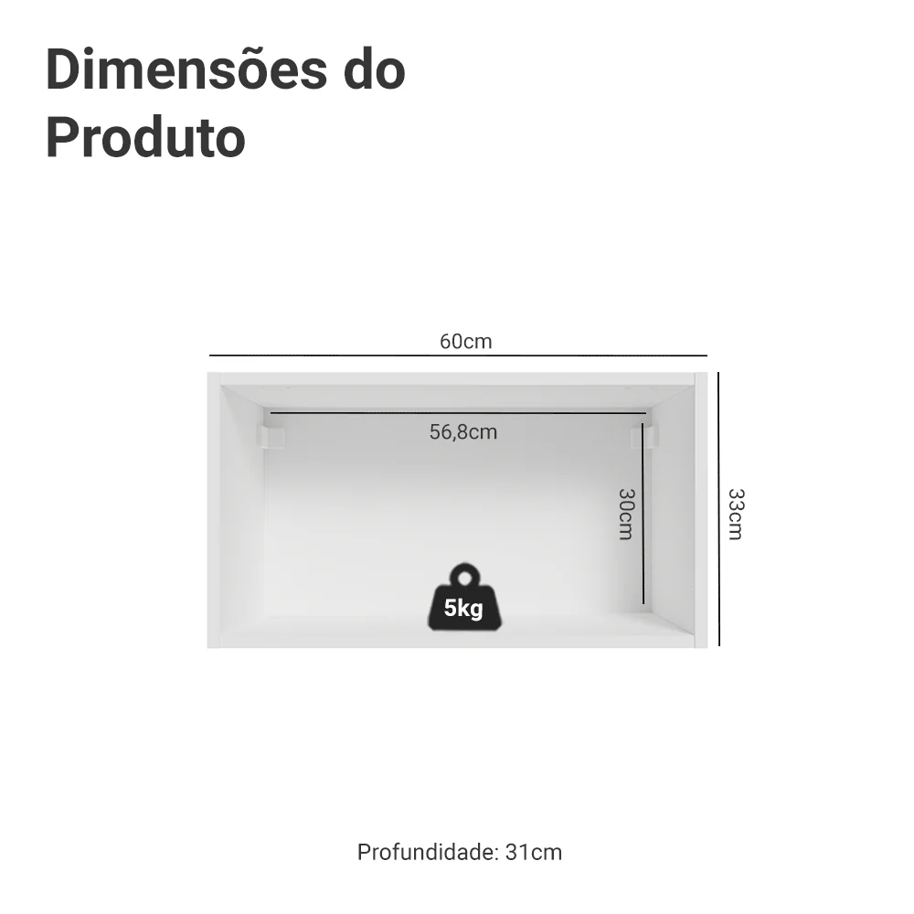 Armário Aéreo Madesa Lux 60 cm 1 Porta Basculante Branco/Preto - Image 2