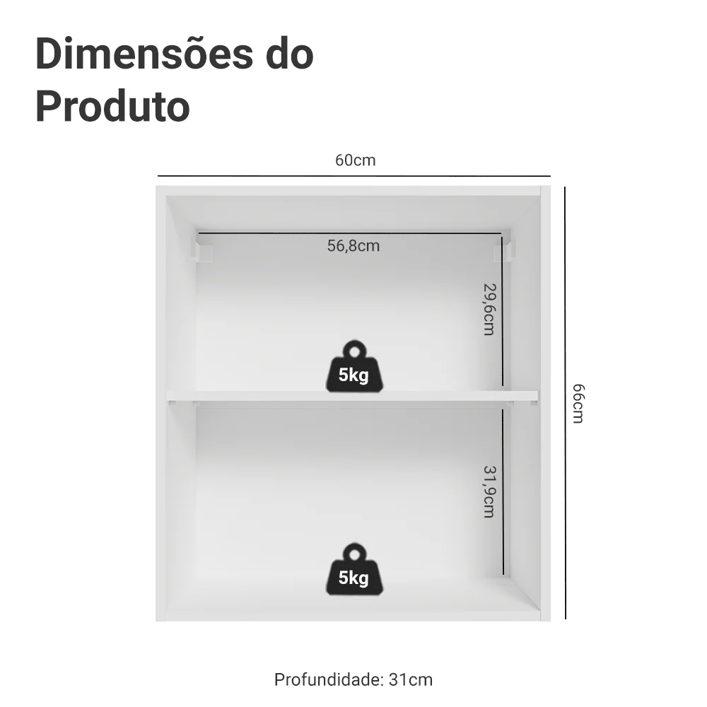 Armário Aéreo Madesa Lux 60 cm 1 Porta Branco/Preto - Image 2