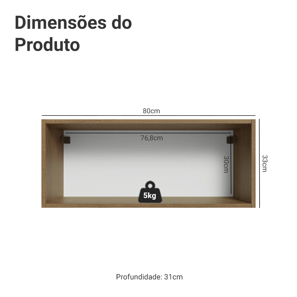 Armário Aéreo Madesa Lux 80 cm 1 Porta Basculante Rustic/Preto - Image 2