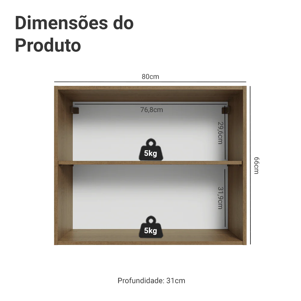 Armário Aéreo Madesa Lux 80 cm 2 Portas Rustic/Preto - Image 2