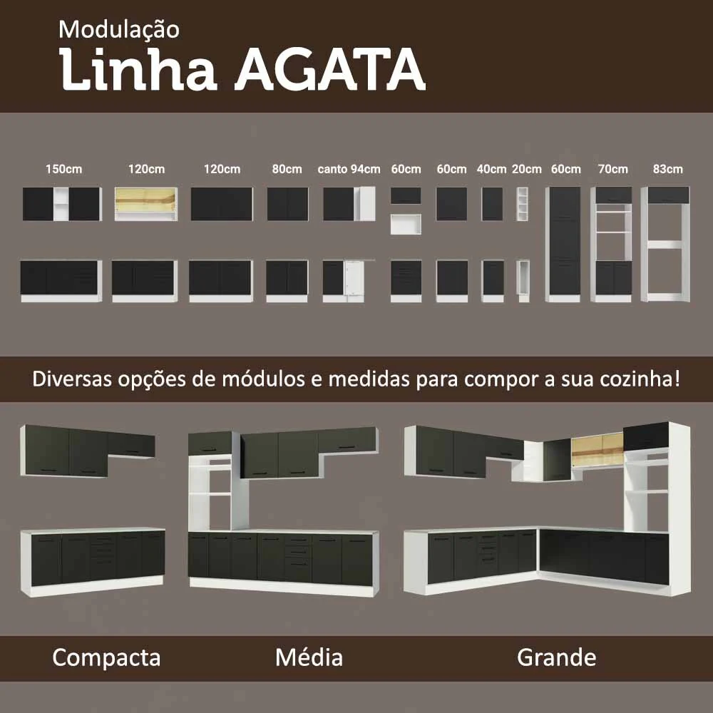 Armário Aéreo Multiuso 120cm 2 Portas Branco/Preto Agata Madesa - Image 9