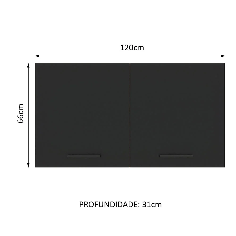 Armário Aéreo Multiuso 120cm 2 Portas Rustic/Preto Agata Madesa - Image 3