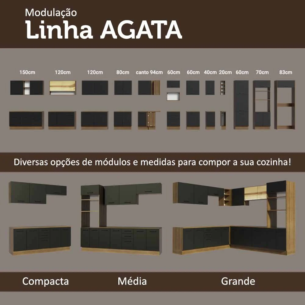 Armário Aéreo Multiuso 120cm 2 Portas Rustic/Preto Agata Madesa - Image 9