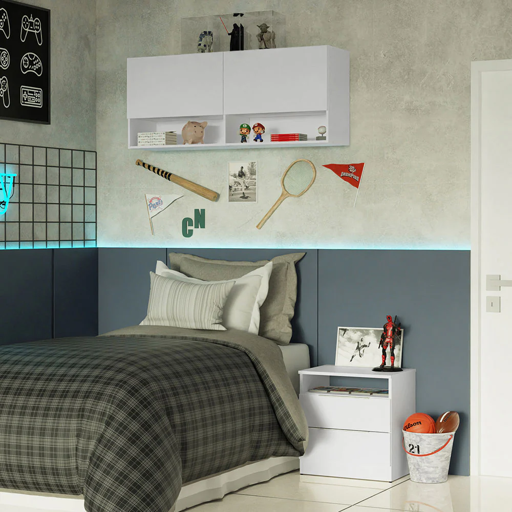 Armário Aéreo para Quarto com Nicho e Prateleira 120cm Branco Madesa - Image 2