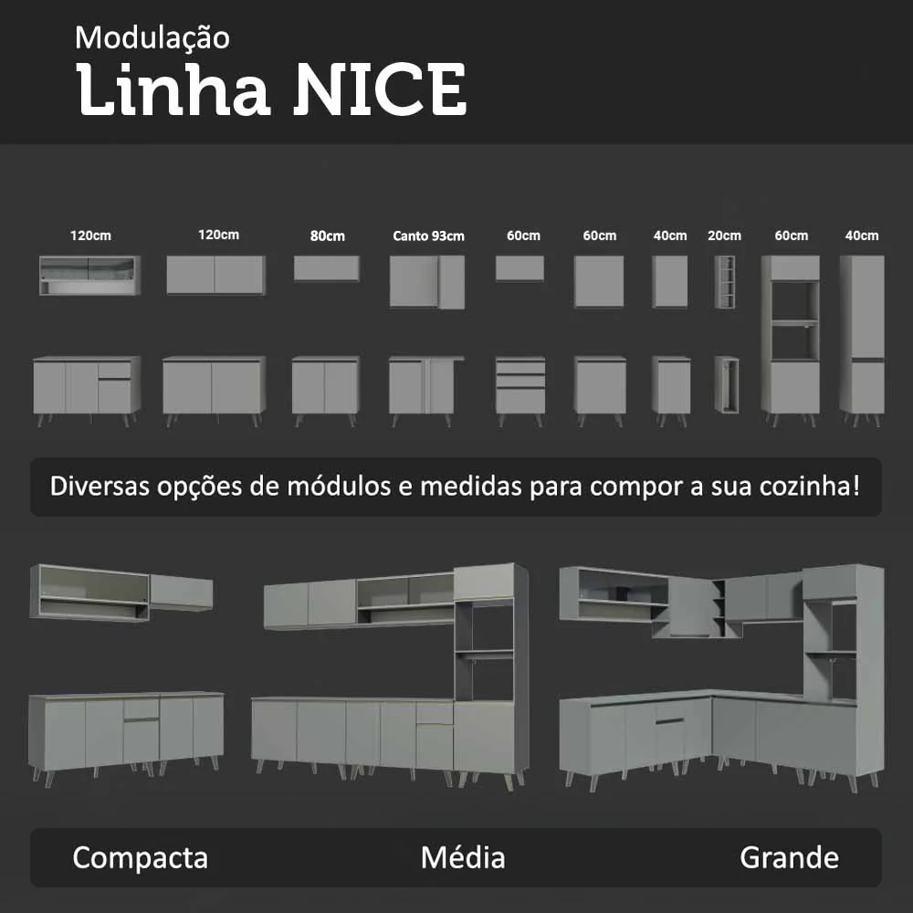 Armário de Cozinha Compacta 120 cm Cinza Nice Madesa 05 - Image 10